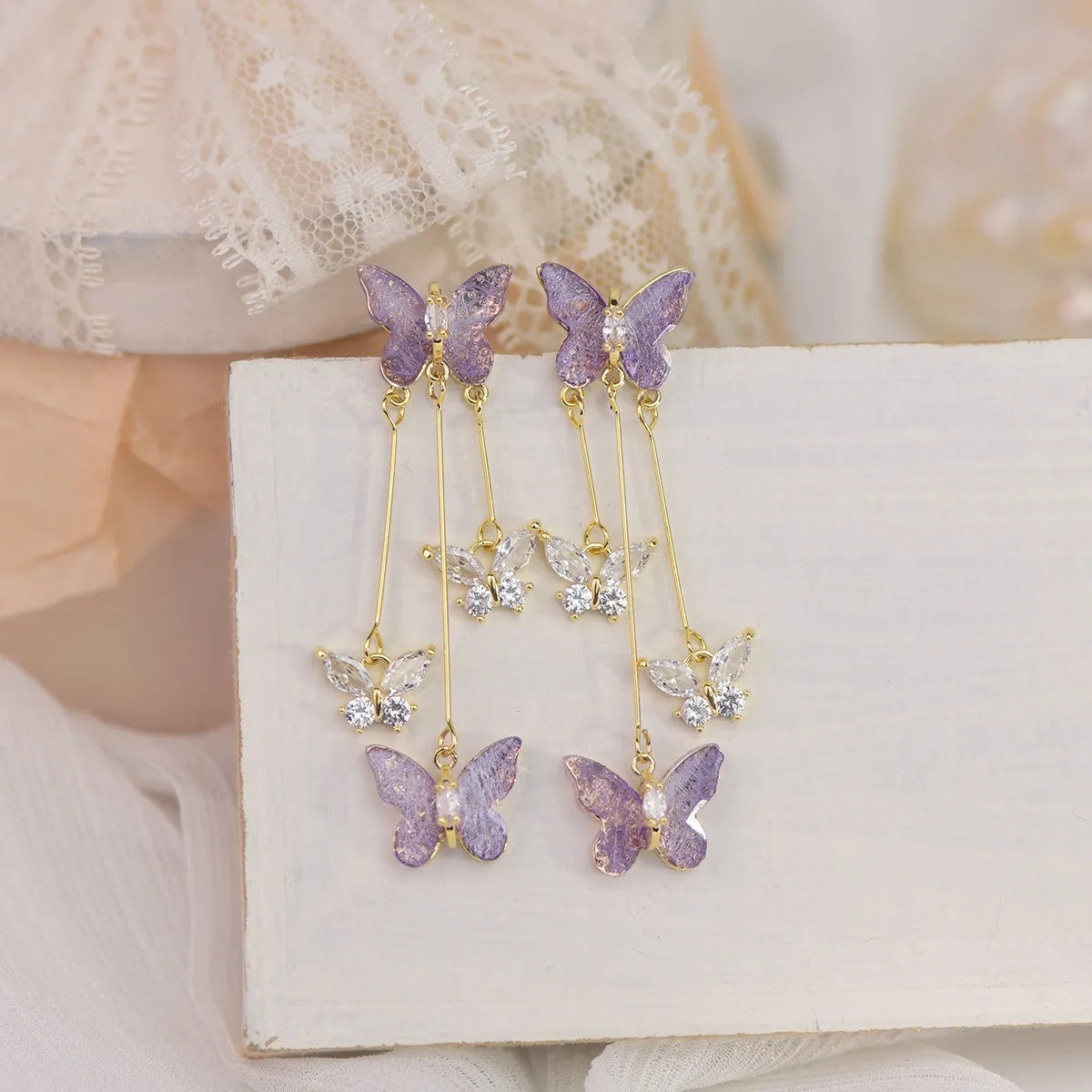 Purple Butterfly Long Tassel Earrings