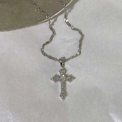 Shiny Crystal Zircon Cross Pendant Necklace