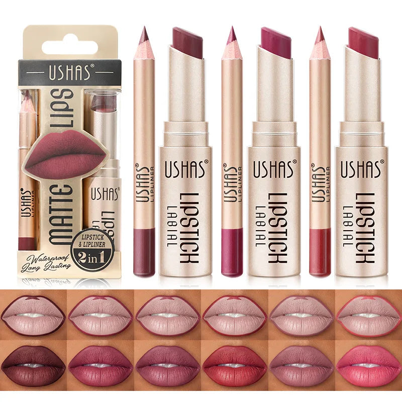 USHAS 12 Color Lip Liner + LIPSTICK