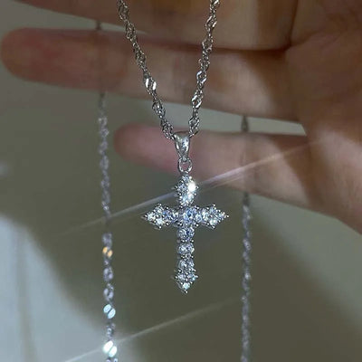 Shiny Crystal Zircon Cross Pendant Necklace