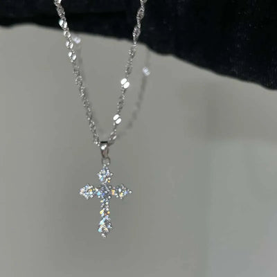 Shiny Crystal Zircon Cross Pendant Necklace