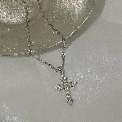 Shiny Crystal Zircon Cross Pendant Necklace