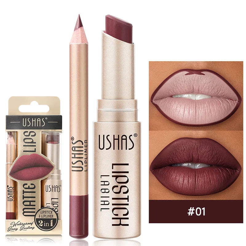 USHAS 12 Color Lip Liner + LIPSTICK