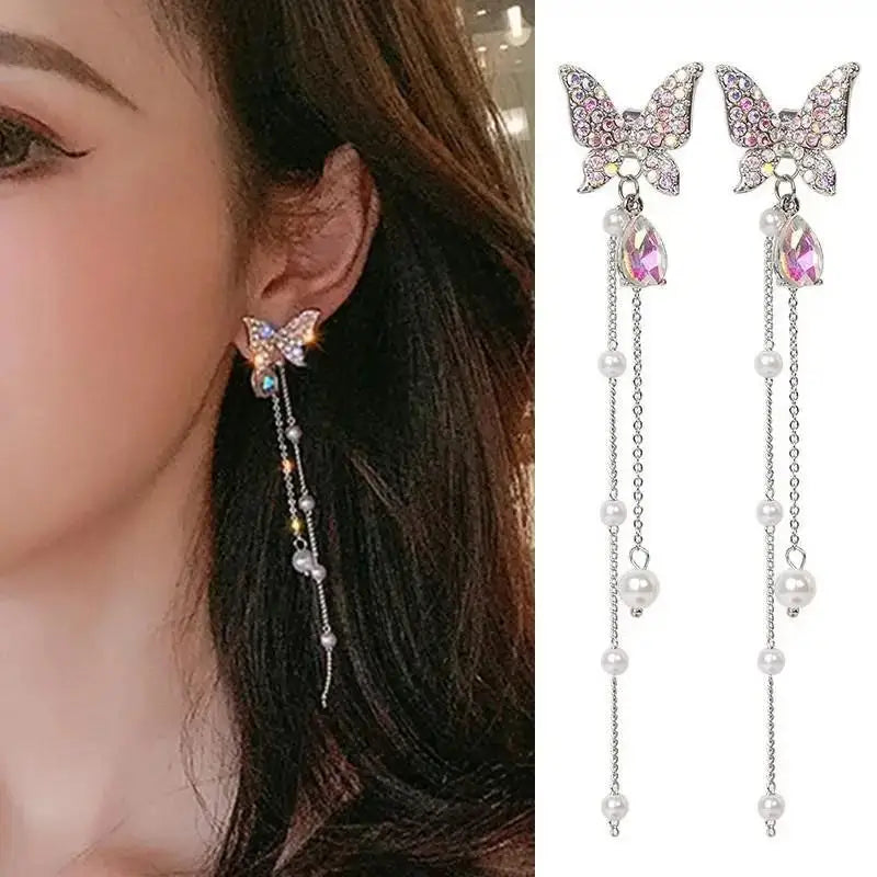 Purple Butterfly Long Tassel Earrings